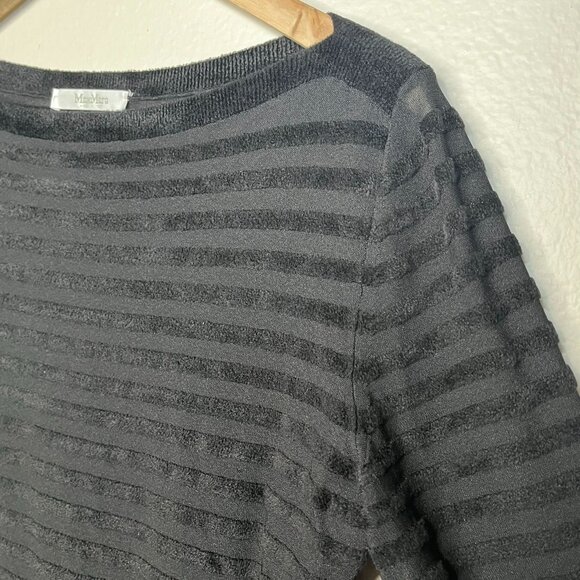 MaxMara womens med Black Textured Striped Knit Sweater boat neck Long Sleeve - Picture 4 of 9